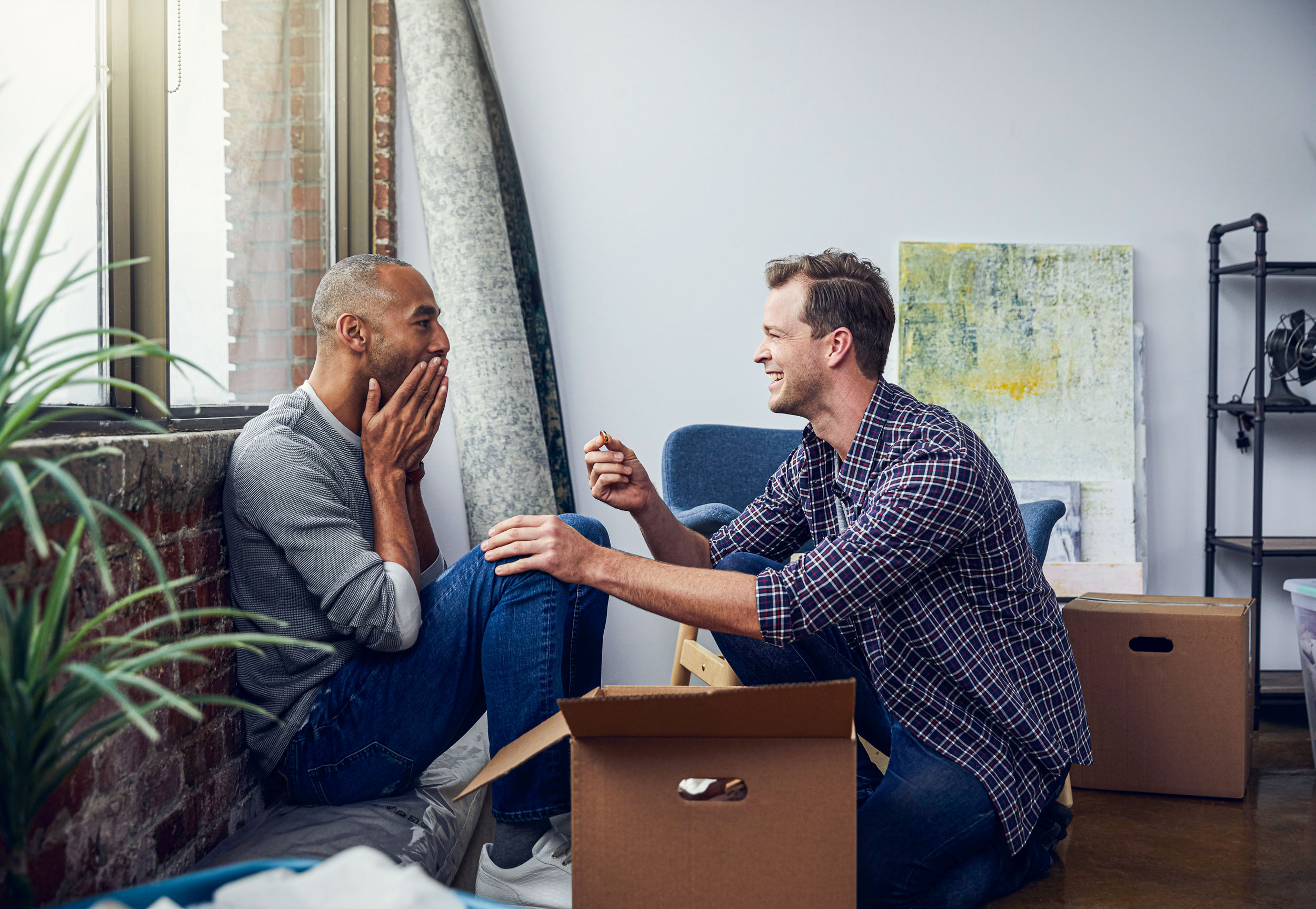 Gay couple in their condo