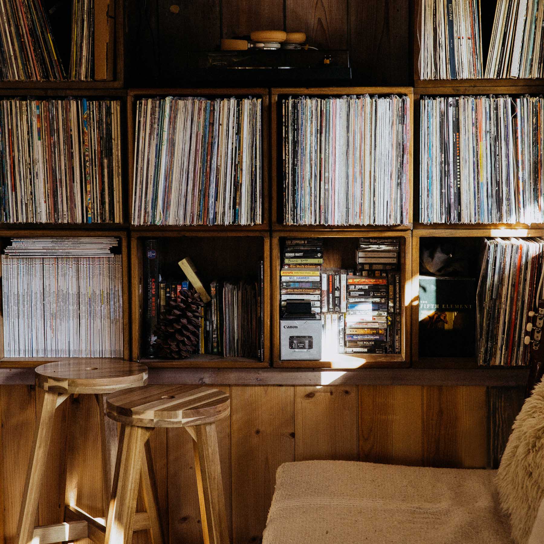 Wall of vinyl records in Marnie Herald