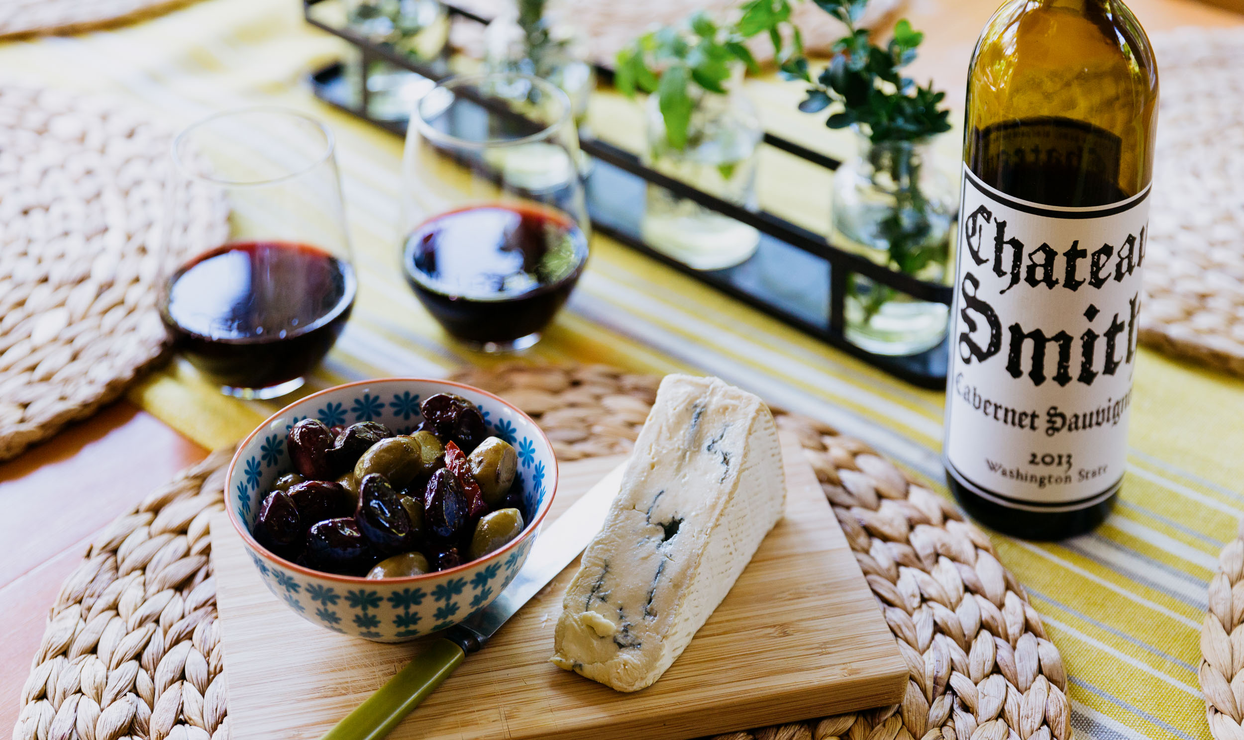 Wine cheese and olives